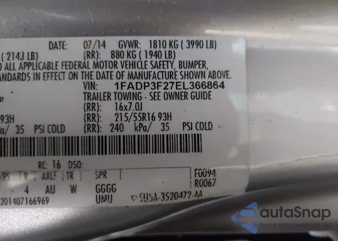 2014 Ford Focus Se z USA, uszkodzony, nr VIN 1FADP3F27EL366864